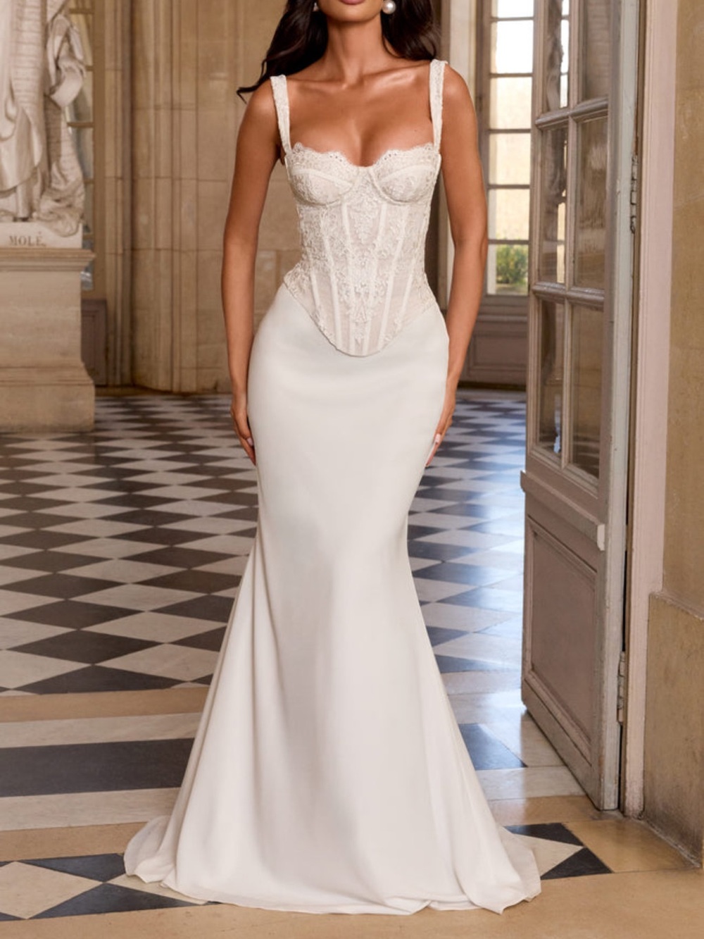 Lace Corset Mermaid Gown - White